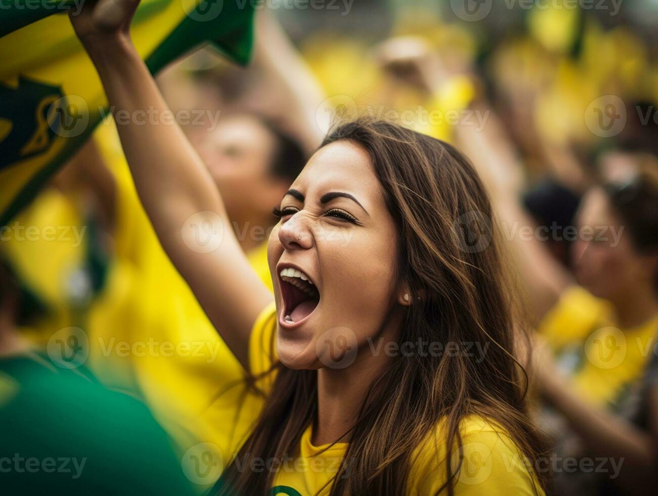 brésilien femme fête le sien football équipes la victoire ai génératif photo