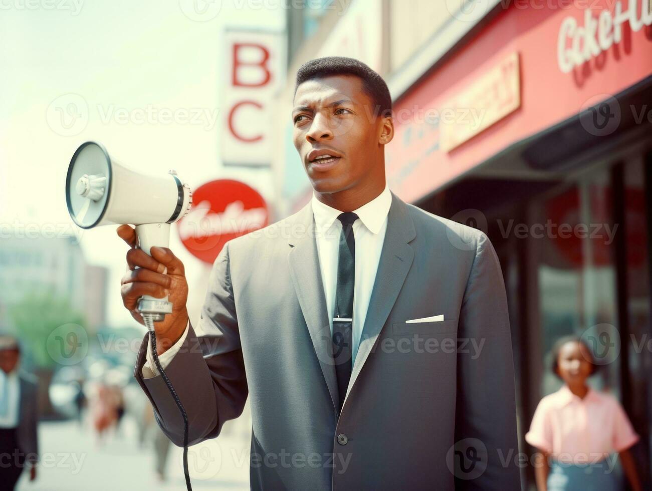 historique coloré photo de une homme de premier plan une manifestation ai génératif