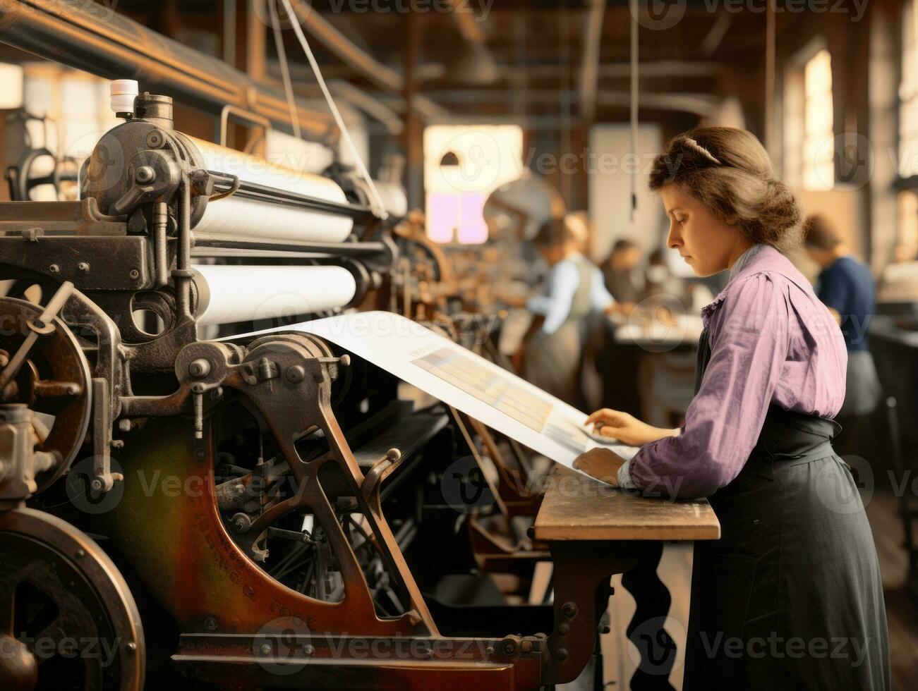 historique coloré photo de une les femmes du quotidien travail dans le passé ai génératif