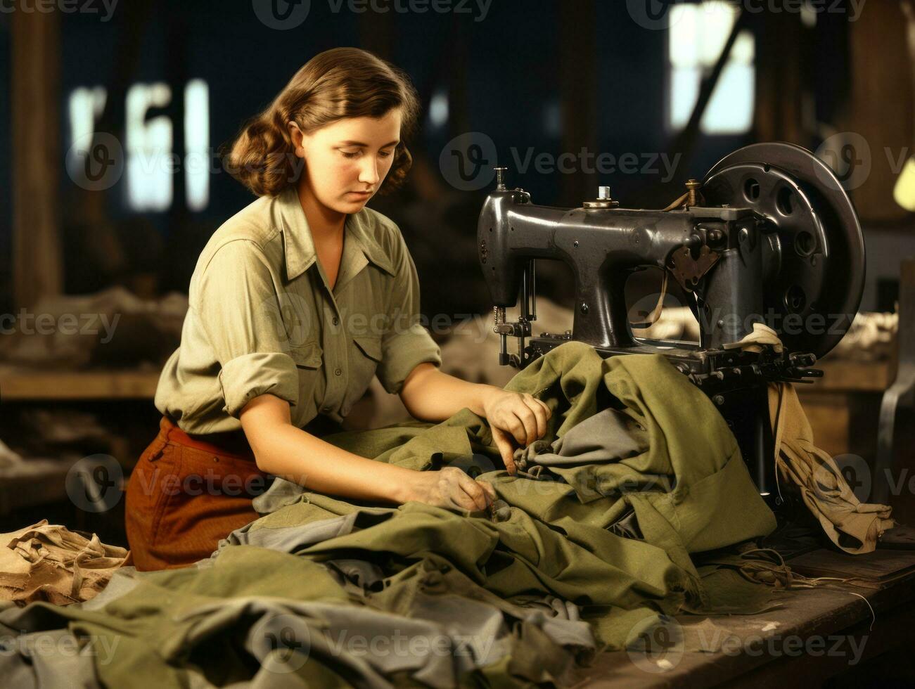 historique coloré photo de une les femmes du quotidien travail dans le passé ai génératif