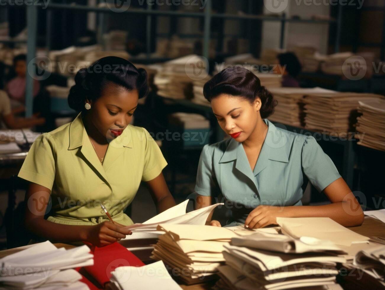 historique coloré photo de une les femmes du quotidien travail dans le passé ai génératif