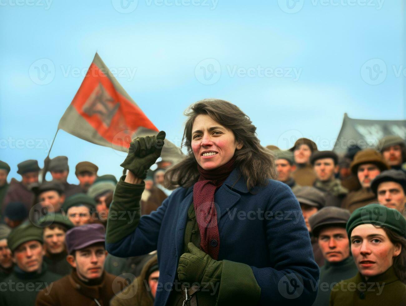 historique coloré photo de une femme de premier plan une manifestation ai génératif