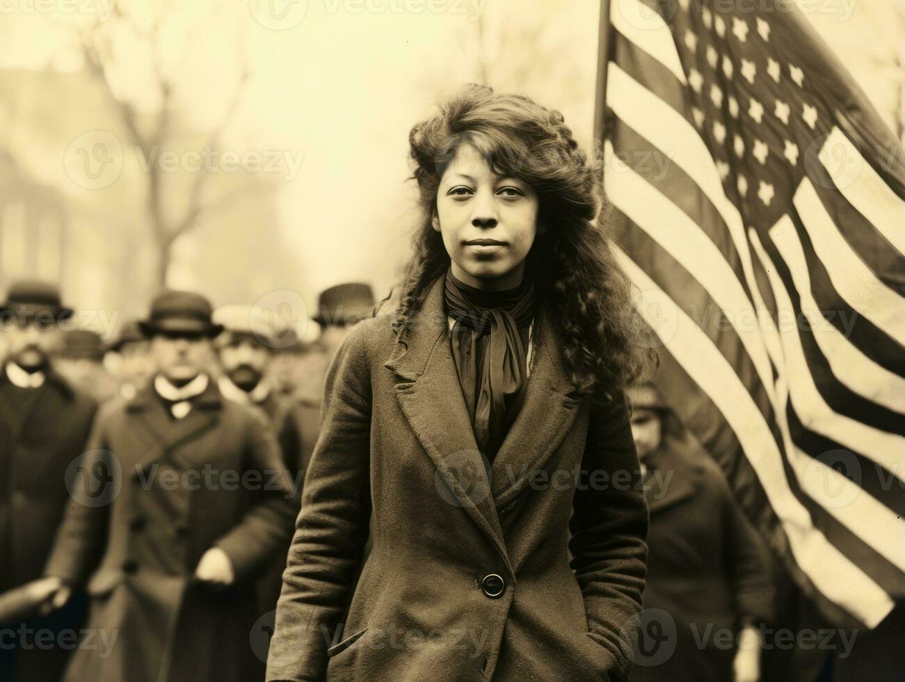 historique coloré photo de une femme de premier plan une manifestation ai génératif