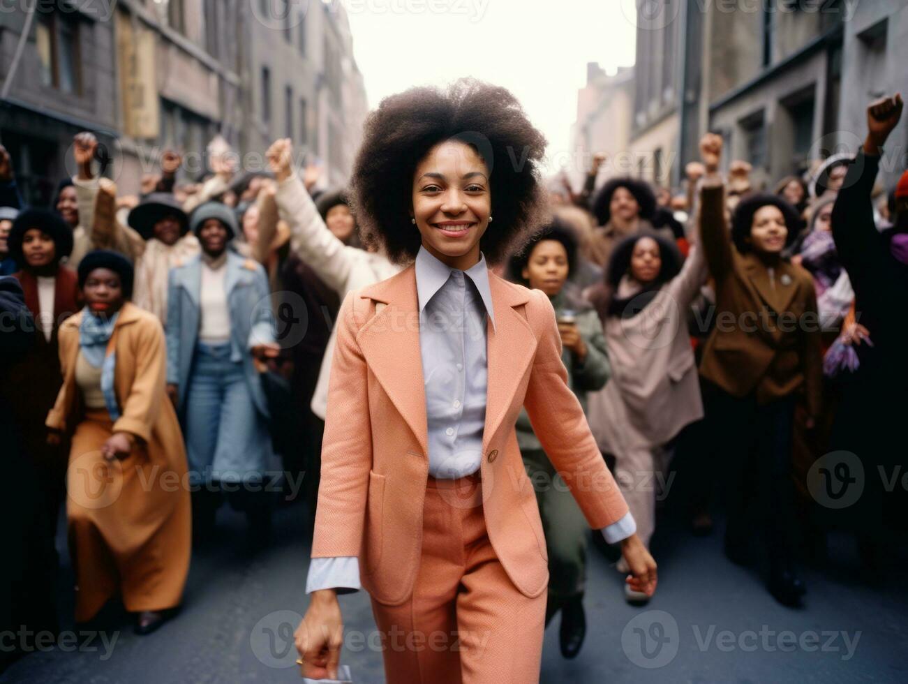 historique coloré photo de une femme de premier plan une manifestation ai génératif