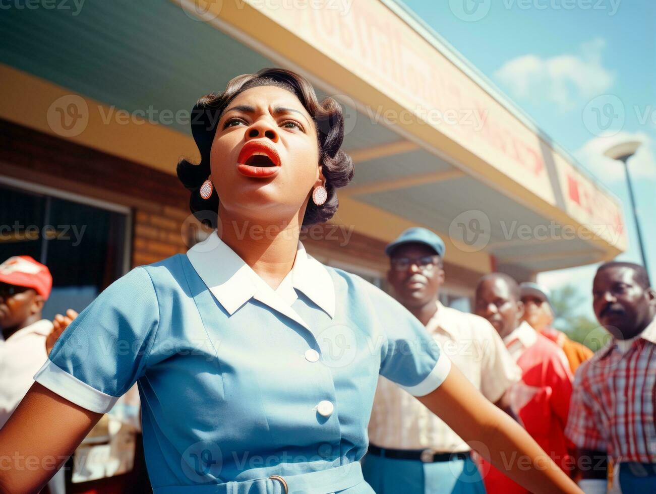 historique coloré photo de une femme de premier plan une manifestation ai génératif