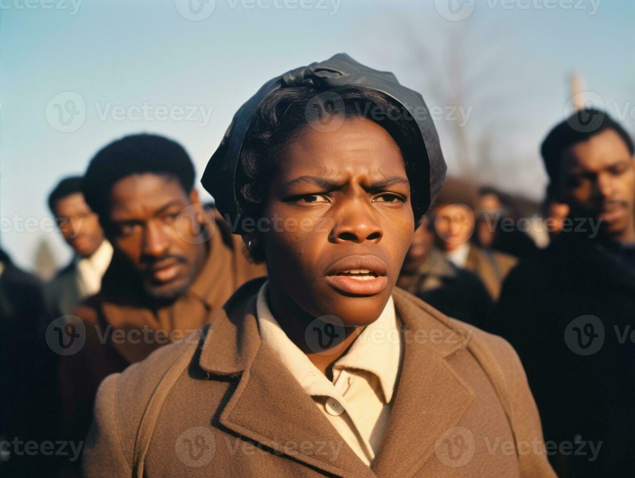 historique coloré photo de une femme de premier plan une manifestation ai génératif