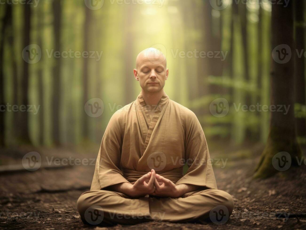 homme méditer dans le sein de la nature ai génératif photo