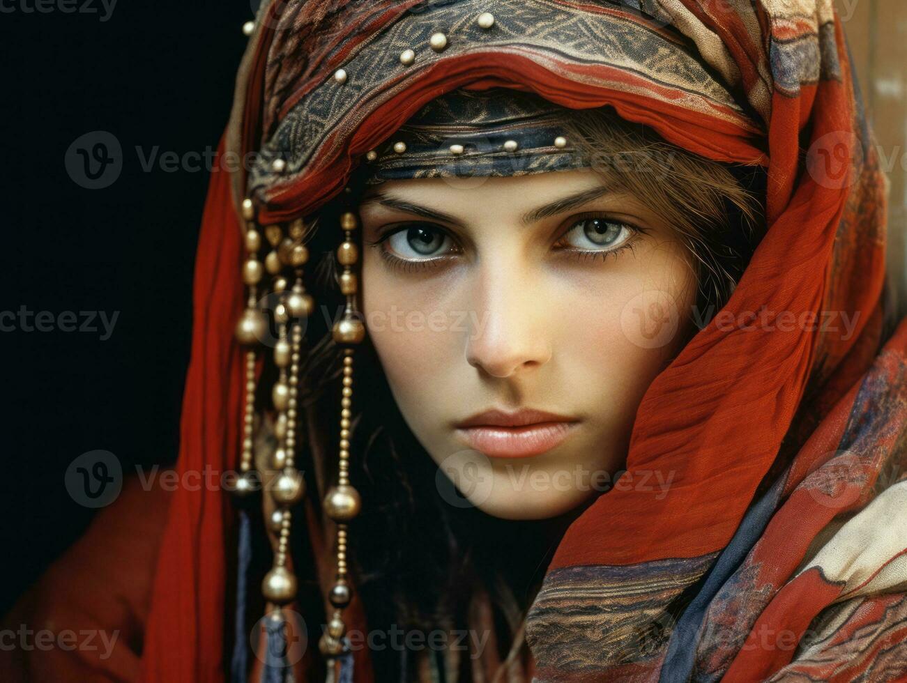 vieux coloré photographier de arabe femme de de bonne heure années 1900 ai génératif photo