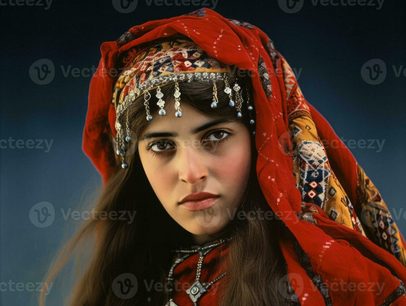 vieux coloré photographier de arabe femme de de bonne heure années 1900 ai génératif photo