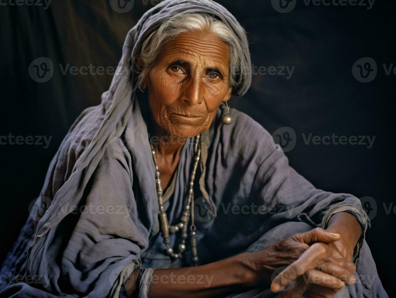 vieux coloré photographier de arabe femme de de bonne heure années 1900 ai génératif photo