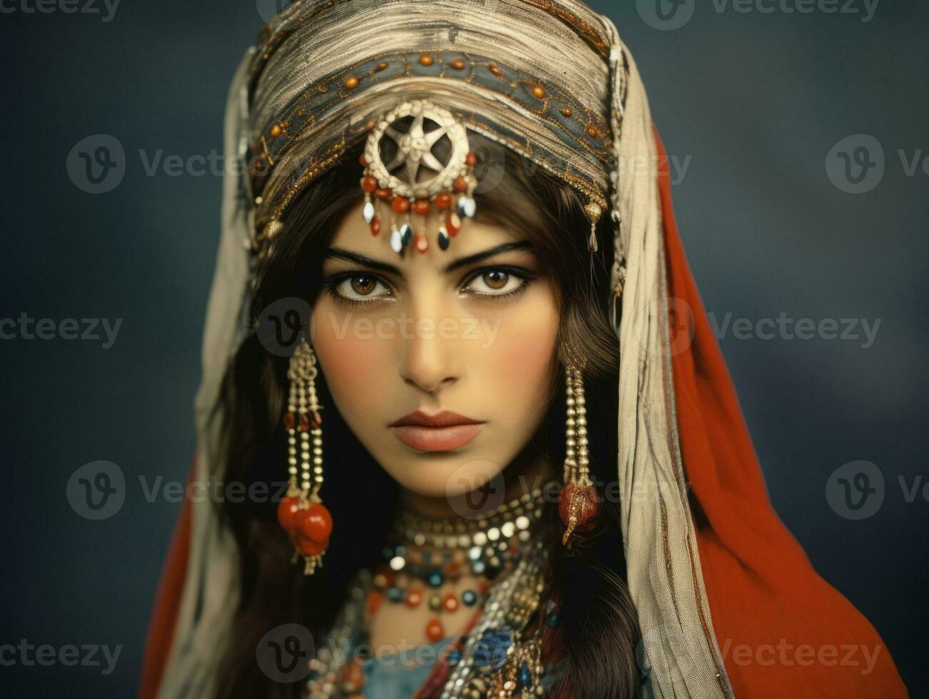 vieux coloré photographier de arabe femme de de bonne heure années 1900 ai génératif photo