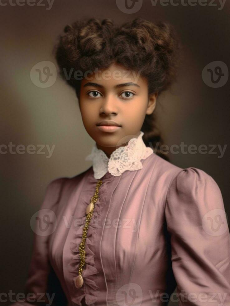 vieux coloré photographier de une noir femme de le de bonne heure années 1900 ai génératif photo