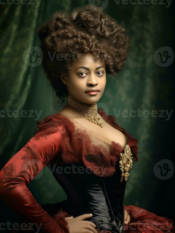 vieux coloré photographier de une noir femme de le de bonne heure années 1900 ai génératif photo