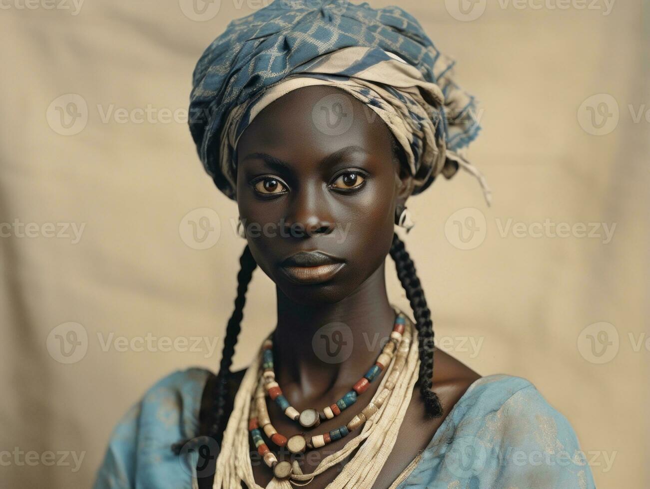 vieux coloré photographier de une noir femme de le de bonne heure années 1900 ai génératif photo