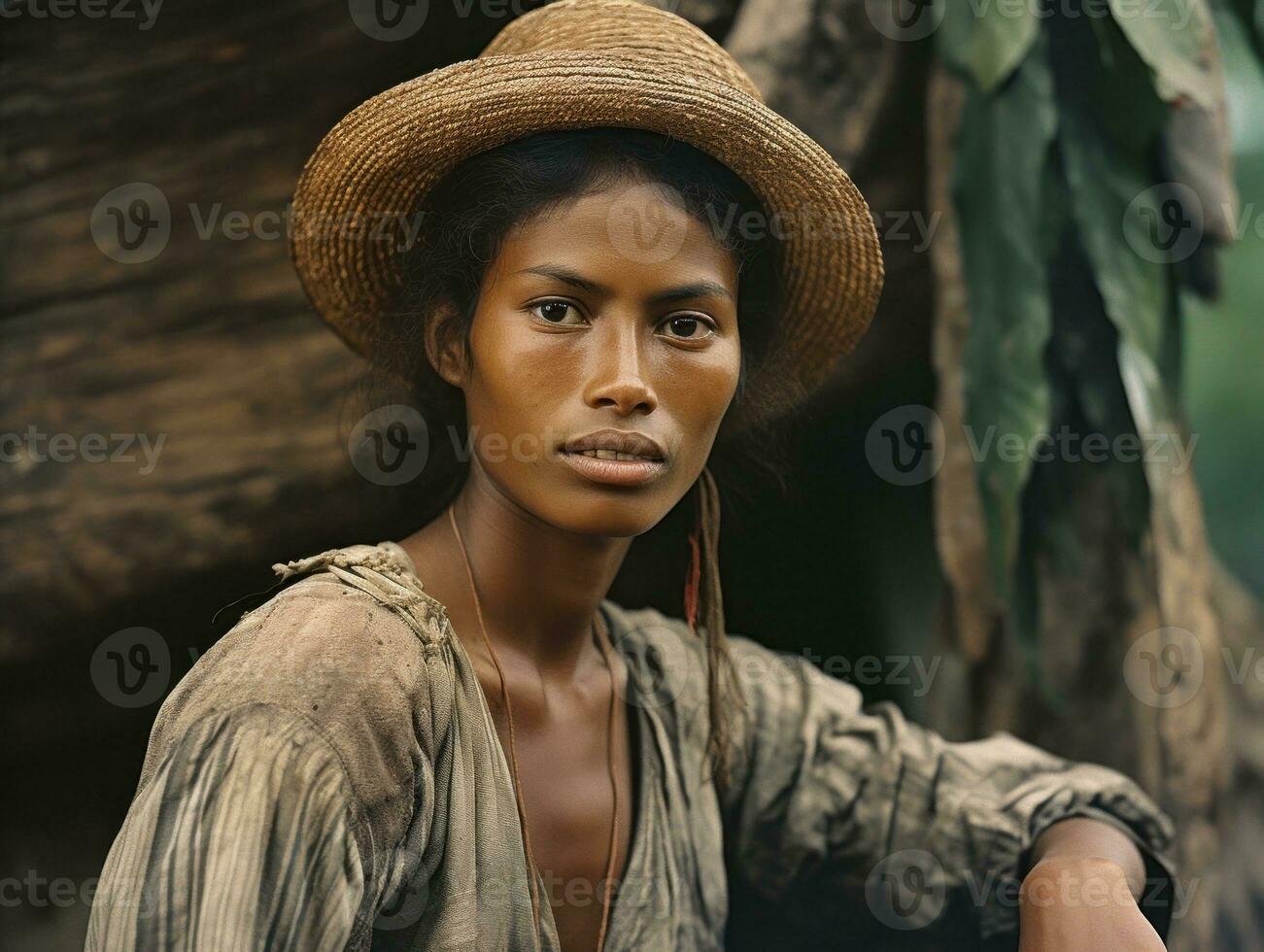 vieux coloré photographier de une brésilien femme de le de bonne heure années 1900 ai génératif photo