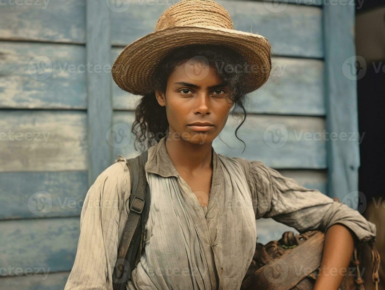 vieux coloré photographier de une brésilien femme de le de bonne heure années 1900 ai génératif photo