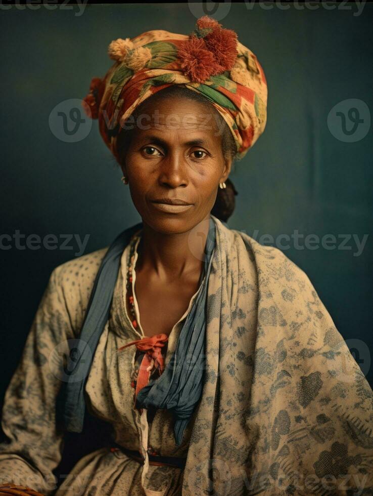 vieux coloré photographier de une brésilien femme de le de bonne heure années 1900 ai génératif photo