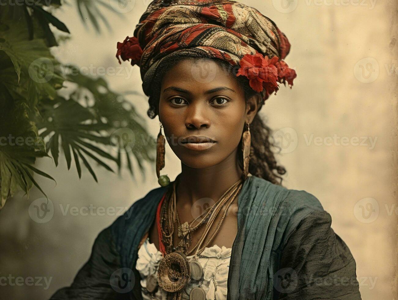 vieux coloré photographier de une brésilien femme de le de bonne heure années 1900 ai génératif photo