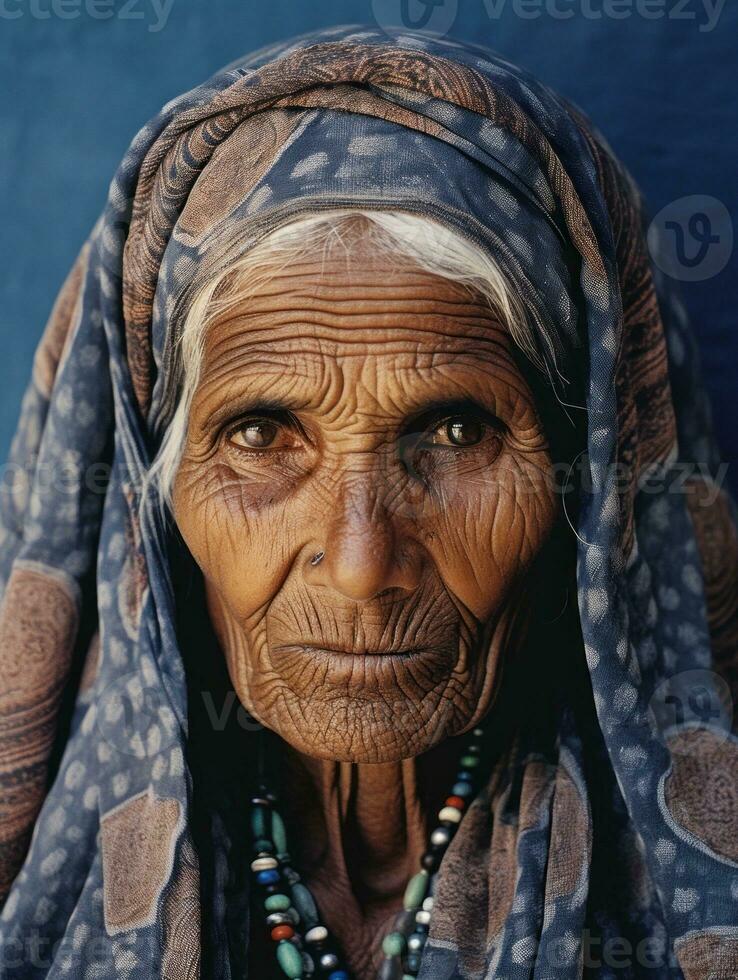 vieux coloré photographier de une Indien femme de le de bonne heure années 1900 ai génératif photo