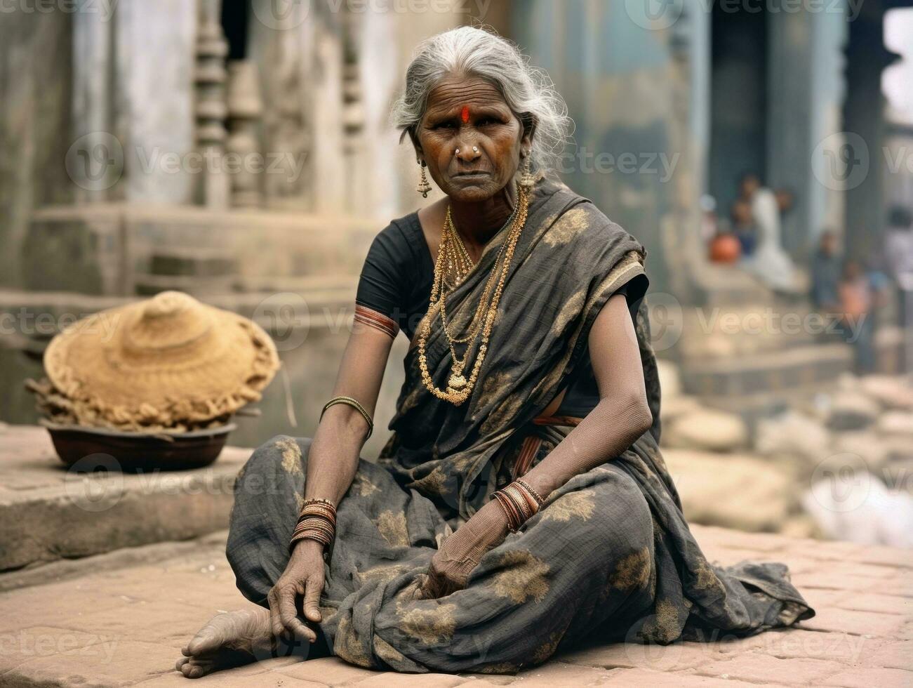 vieux coloré photographier de une Indien femme de le de bonne heure années 1900 ai génératif photo