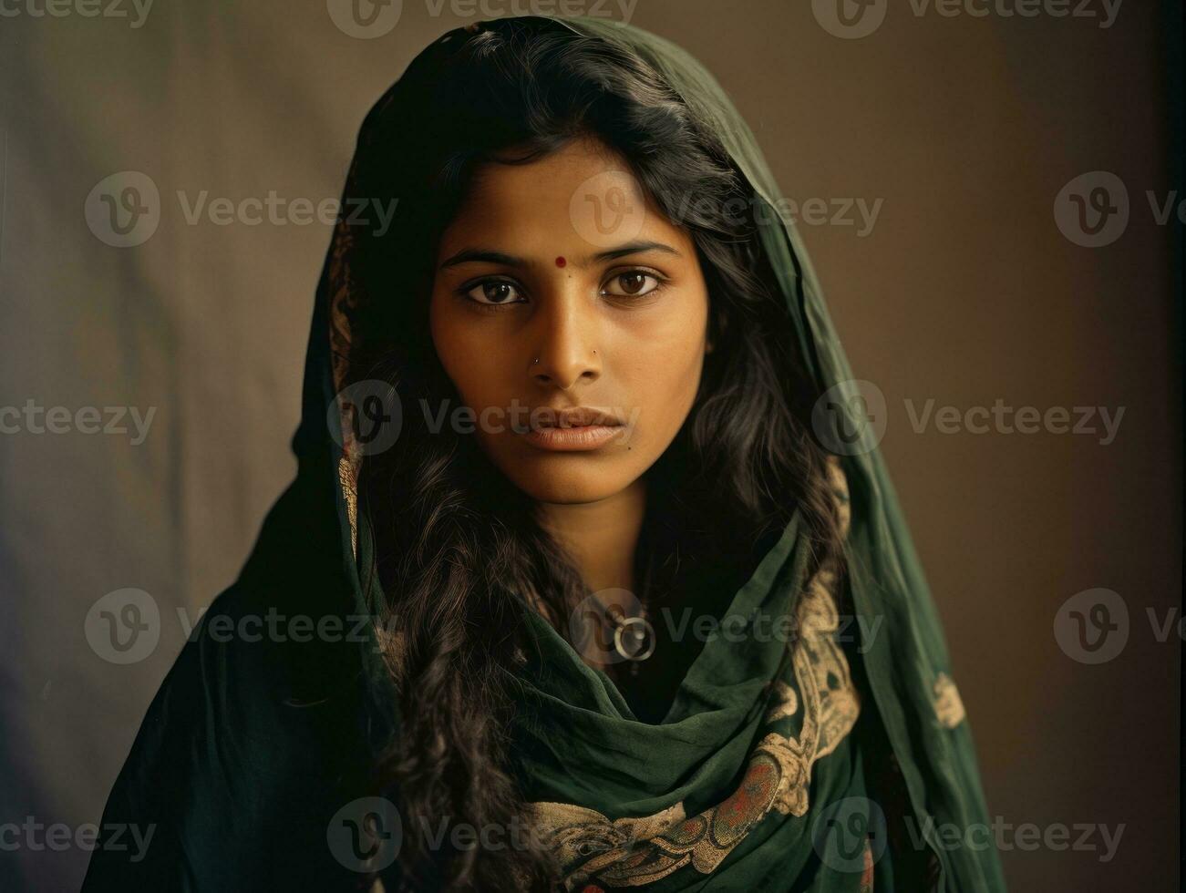 vieux coloré photographier de une Indien femme de le de bonne heure années 1900 ai génératif photo