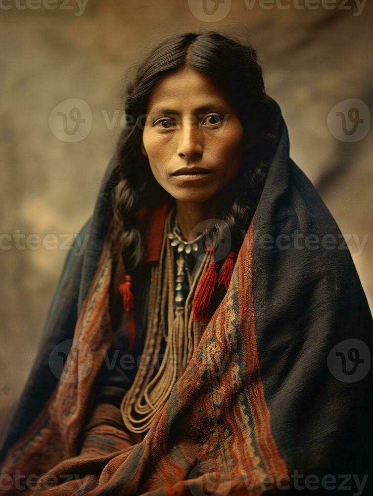 vieux coloré photographier de une mexicain femme de le de bonne heure années 1900 ai génératif photo