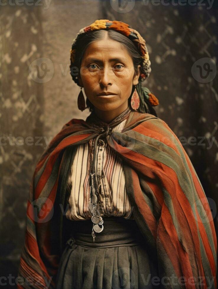 vieux coloré photographier de une mexicain femme de le de bonne heure années 1900 ai génératif photo