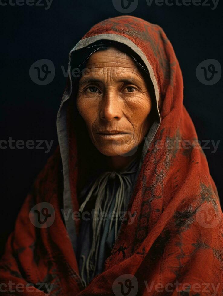 vieux coloré photographier de une mexicain femme de le de bonne heure années 1900 ai génératif photo