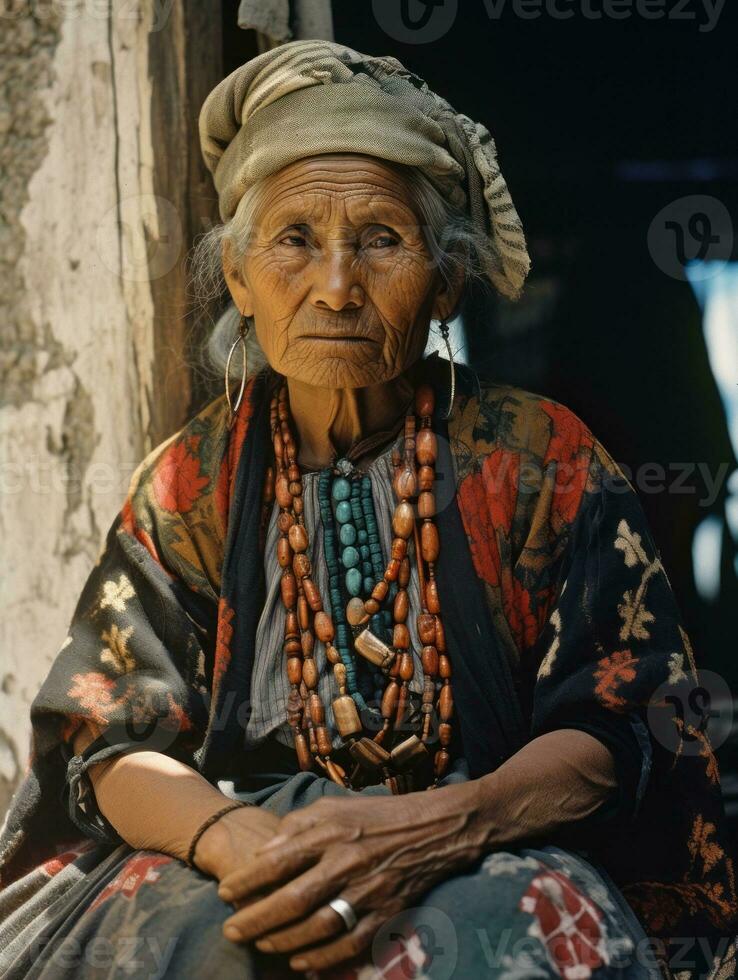 vieux coloré photographier de une mexicain femme de le de bonne heure années 1900 ai génératif photo