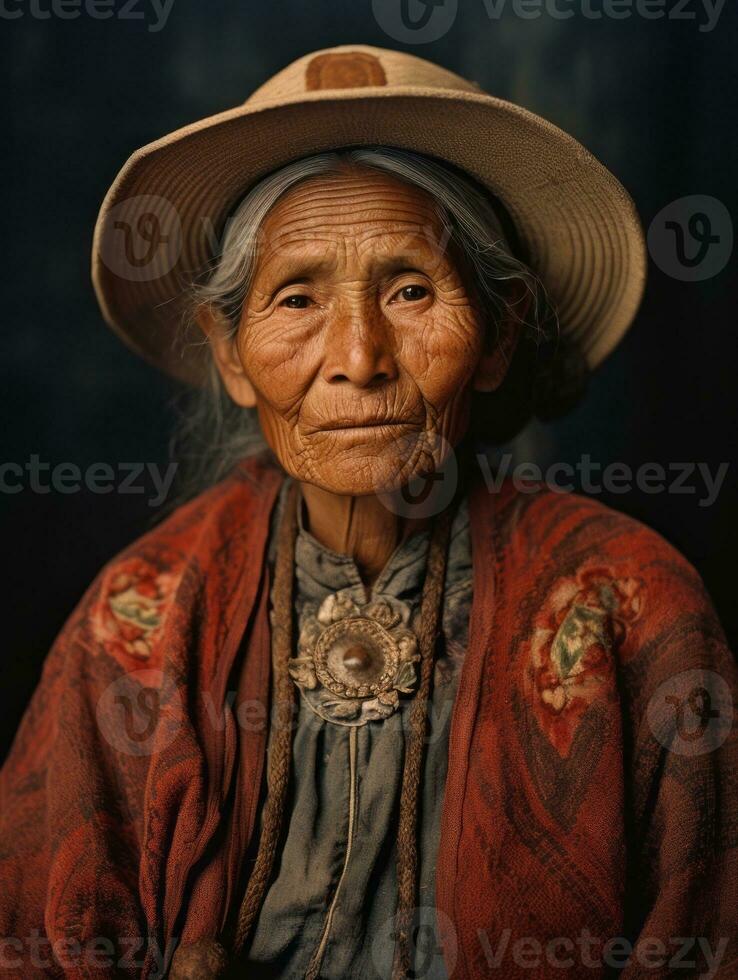 vieux coloré photographier de une mexicain femme de le de bonne heure années 1900 ai génératif photo