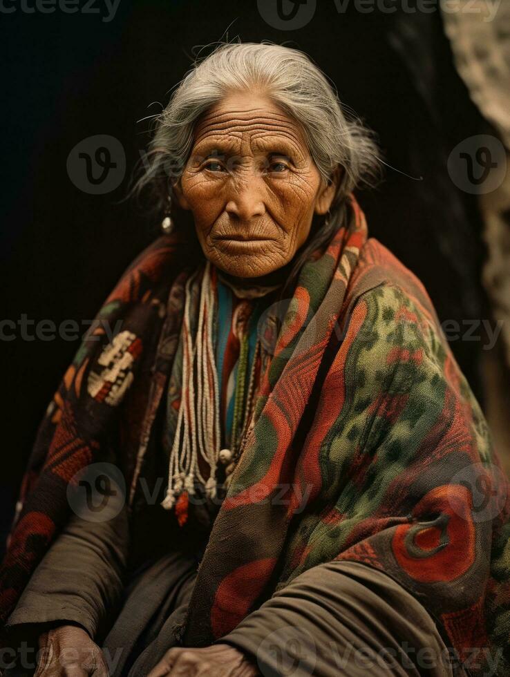 vieux coloré photographier de une mexicain femme de le de bonne heure années 1900 ai génératif photo