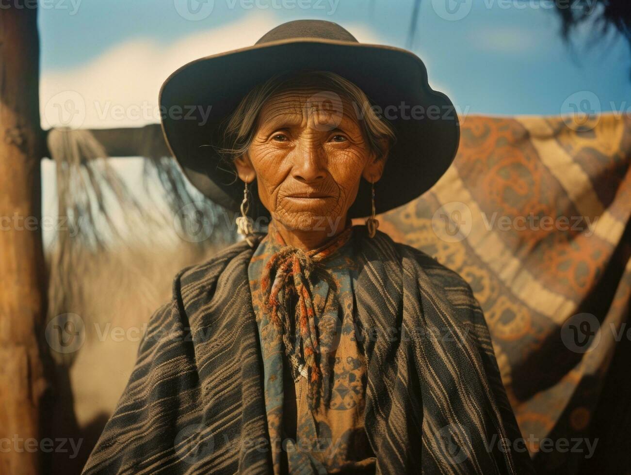 vieux coloré photographier de une mexicain femme de le de bonne heure années 1900 ai génératif photo