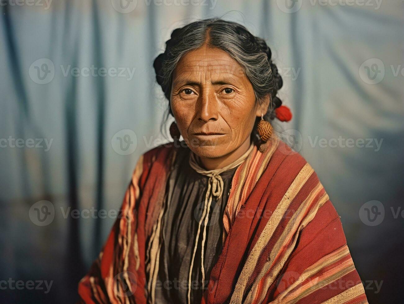 vieux coloré photographier de une mexicain femme de le de bonne heure années 1900 ai génératif photo