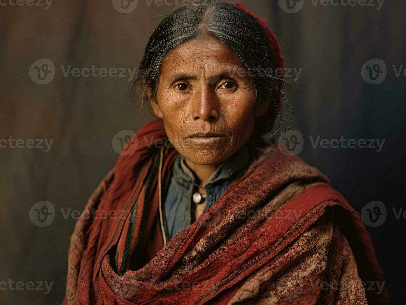 vieux coloré photographier de une mexicain femme de le de bonne heure années 1900 ai génératif photo