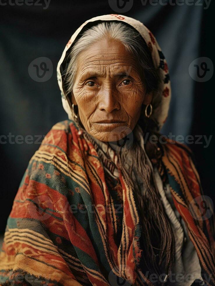 vieux coloré photographier de une mexicain femme de le de bonne heure années 1900 ai génératif photo