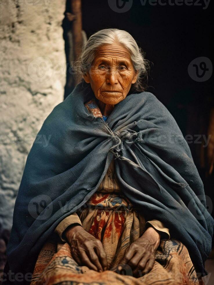 vieux coloré photographier de une mexicain femme de le de bonne heure années 1900 ai génératif photo