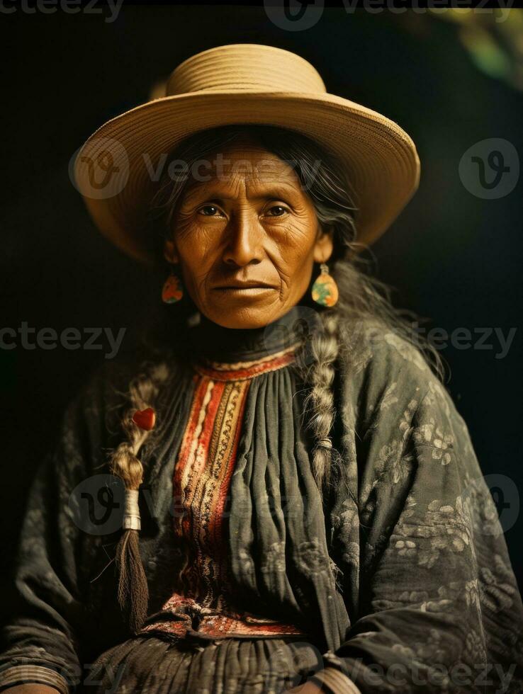 vieux coloré photographier de une mexicain femme de le de bonne heure années 1900 ai génératif photo