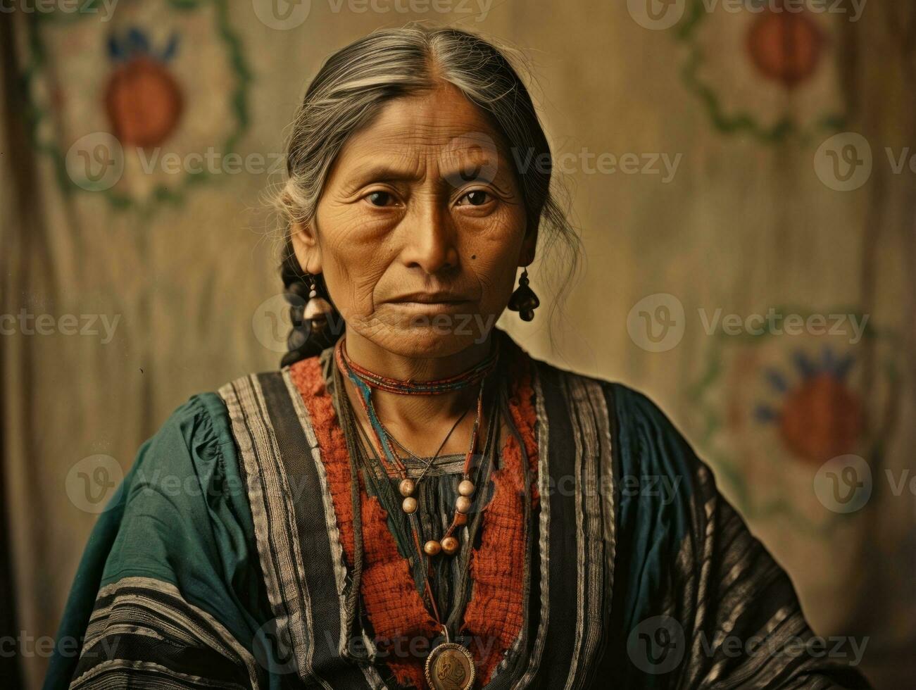 vieux coloré photographier de une mexicain femme de le de bonne heure années 1900 ai génératif photo
