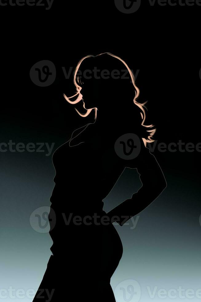 une silhouette de une femme dans une robe génératif ai photo