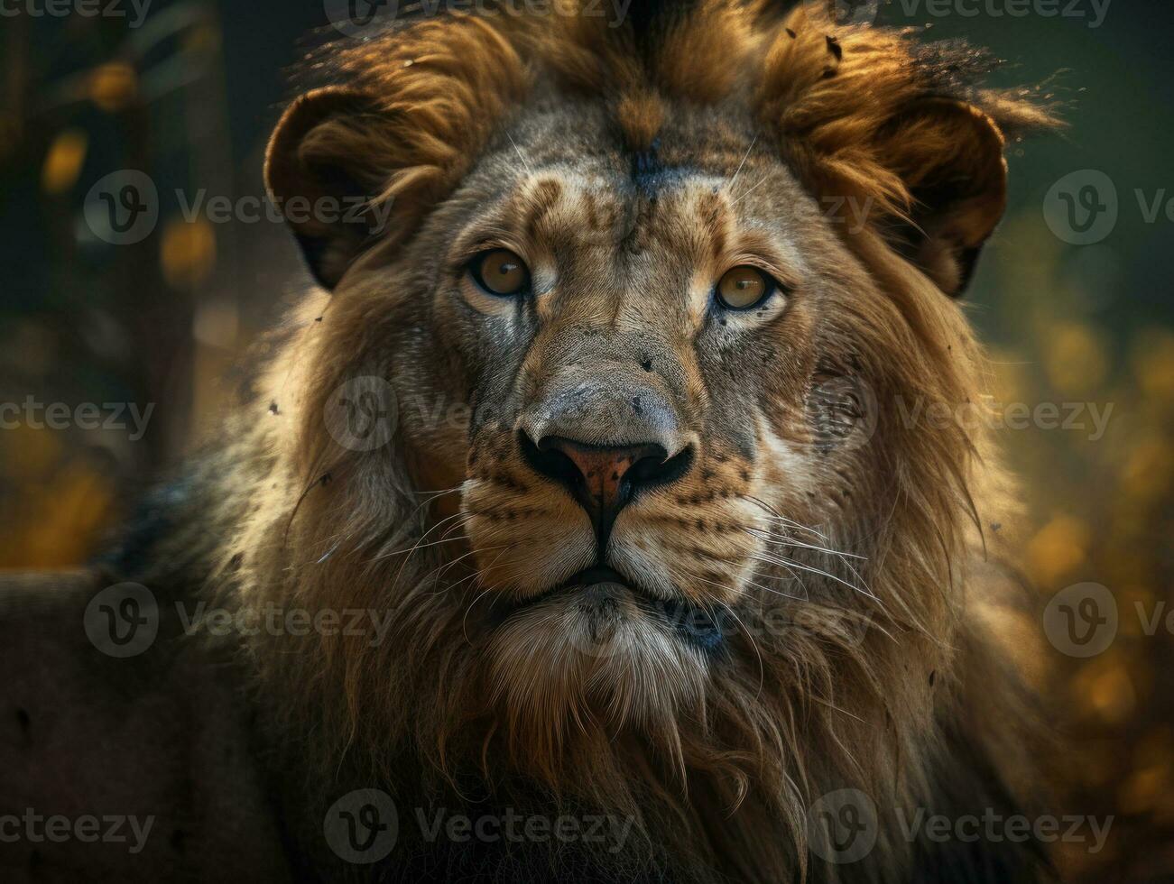 Lion portrait proche en haut établi avec génératif ai La technologie photo