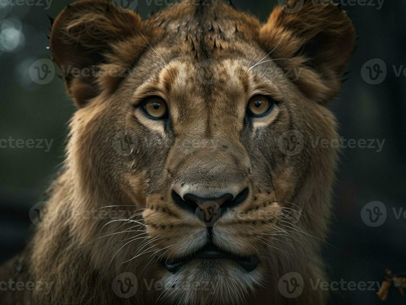 Lion portrait proche en haut établi avec génératif ai La technologie photo