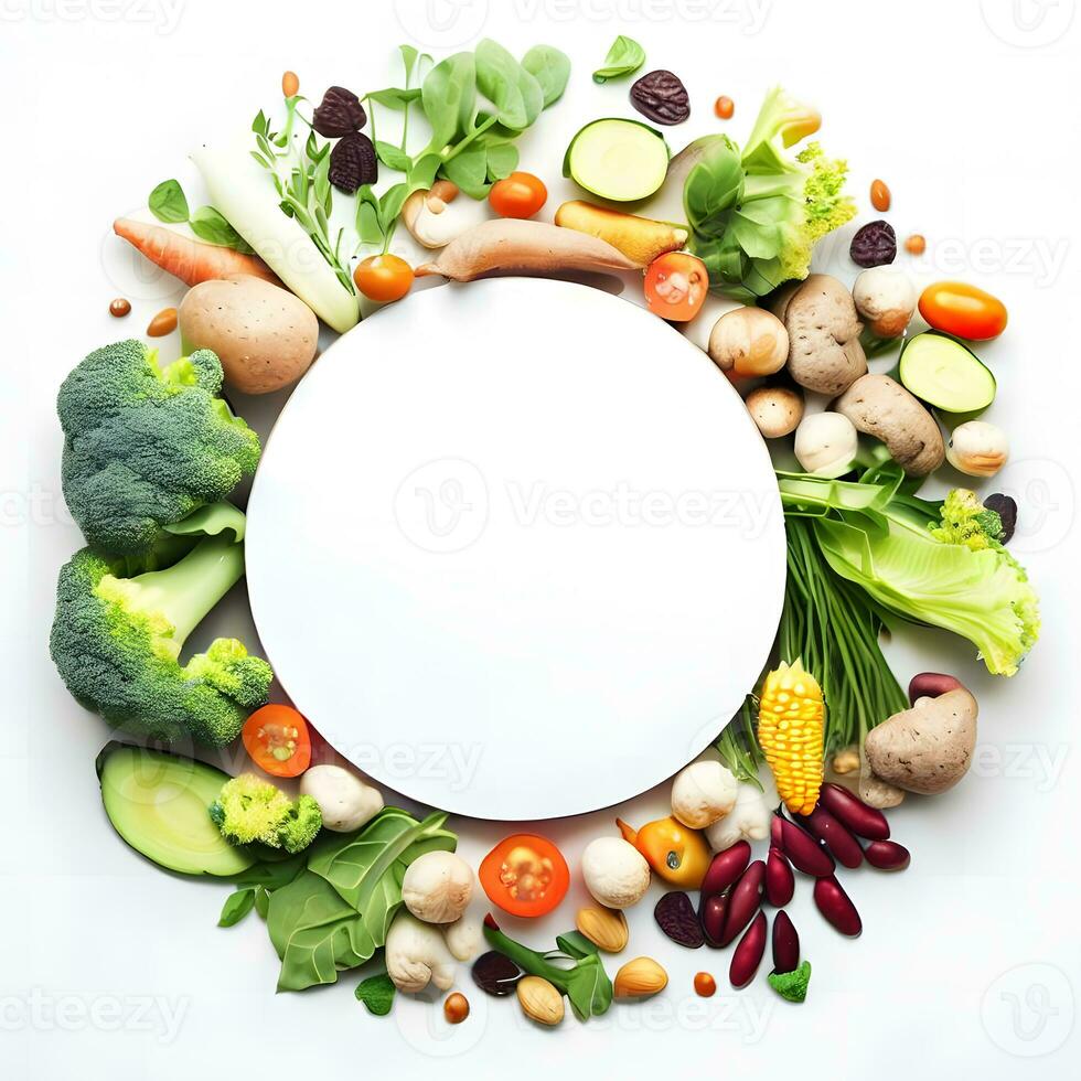 cercle décoré conception avec Frais et en bonne santé des légumes ai génératif photo