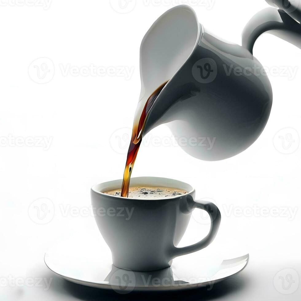 international café journée avec liquide café verser sur café tasse ai génératif photo