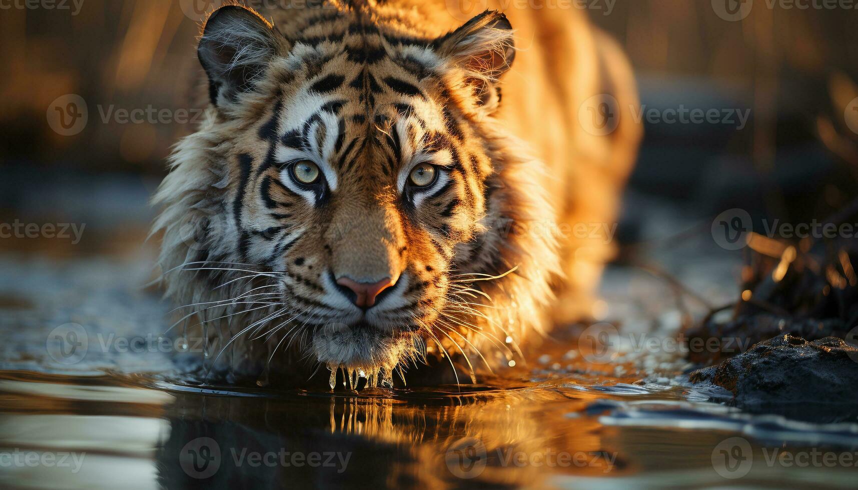 Bengale tigre en regardant, majestueux, dans tranquille neige couvert région sauvage généré par ai photo