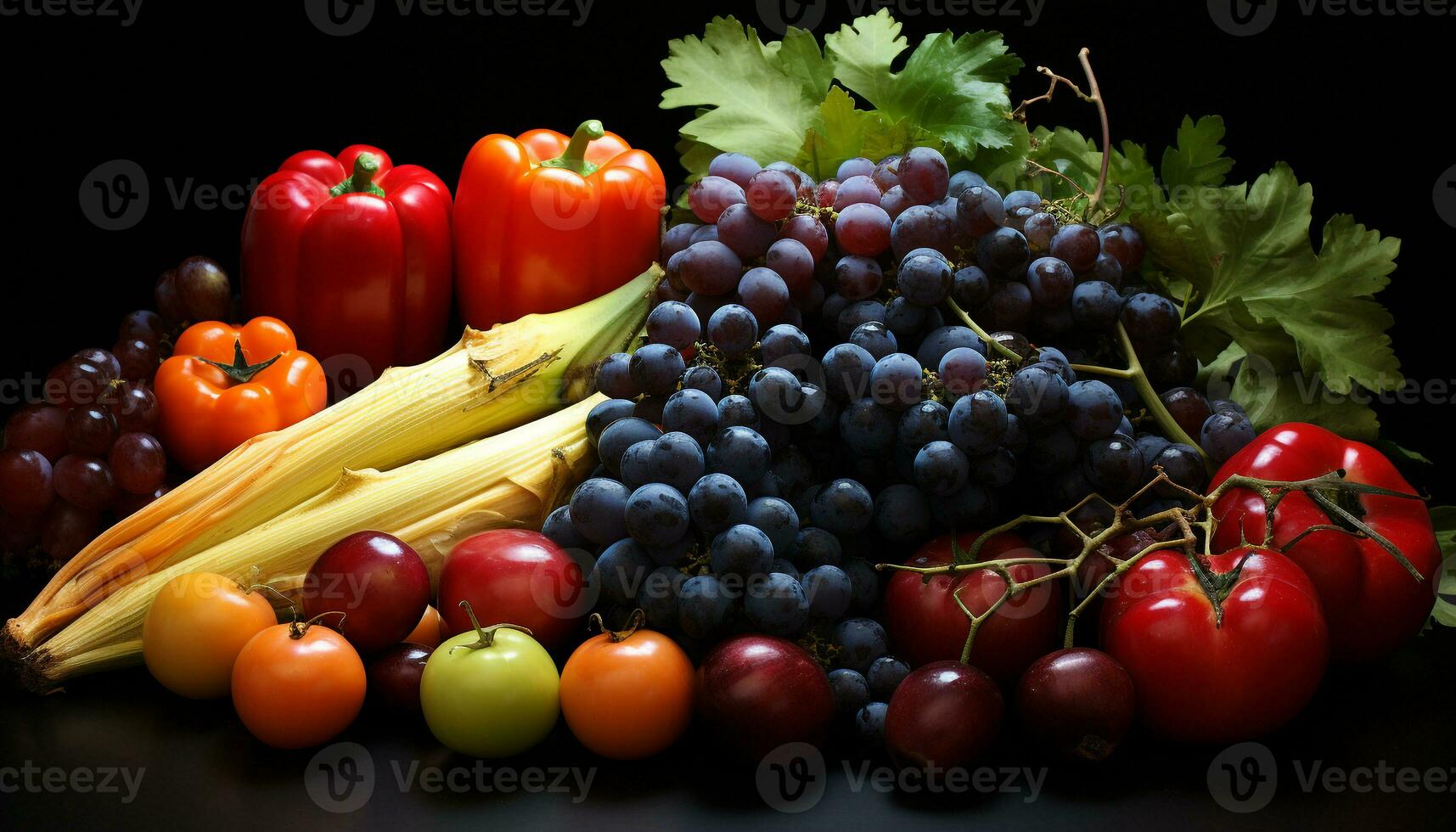 fraîcheur de la nature prime raisin, tomate, légume, fruit généré par ai photo