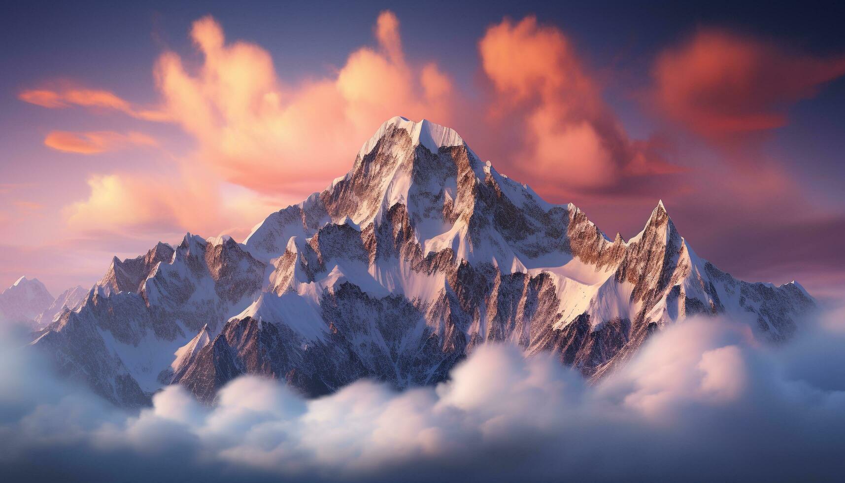 majestueux Montagne culminer, la nature panoramique beauté dans hiver paysage généré par ai photo