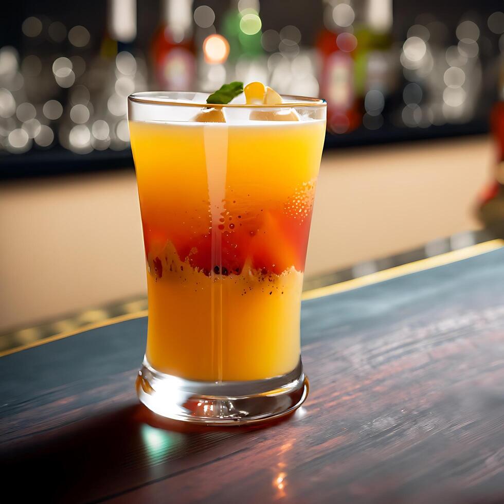 une verre de Orange jus sur le table - ai génératif photo