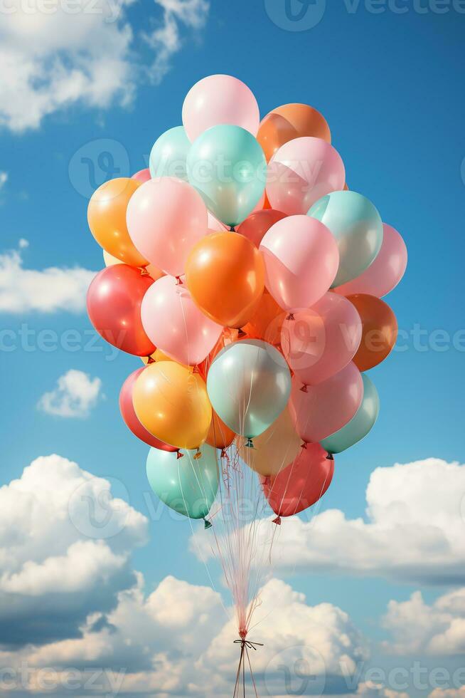 coloré des ballons flottant dans le ciel. ai génératif photo