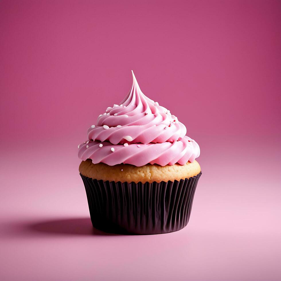 isolé petit gâteau sur rose Contexte studio coup ai généré photo