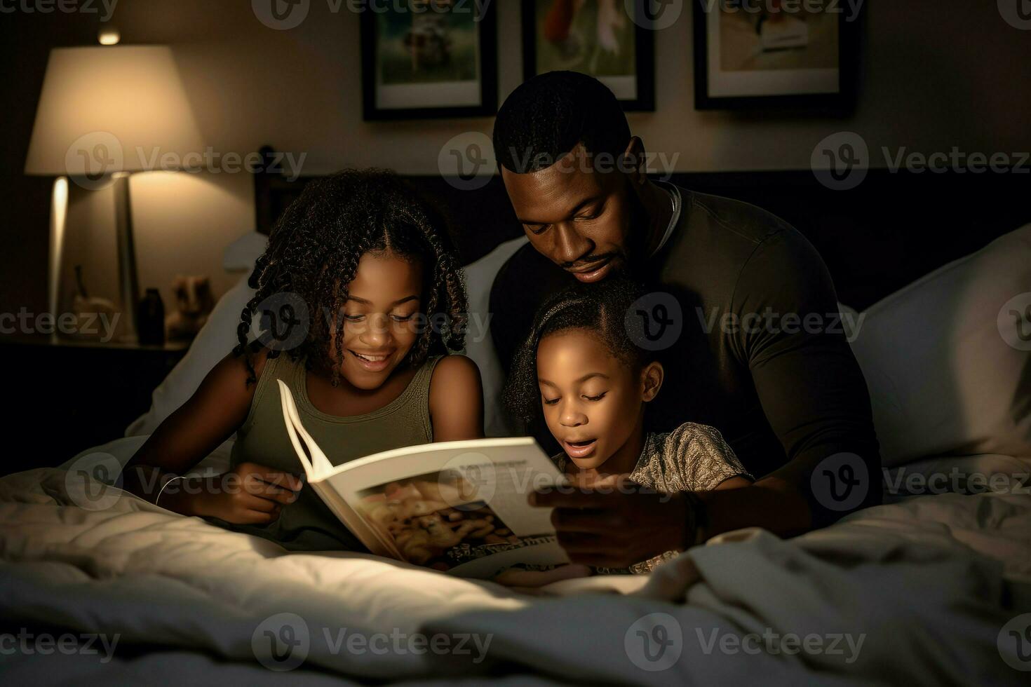 famille en train de lire nuit. produire ai photo